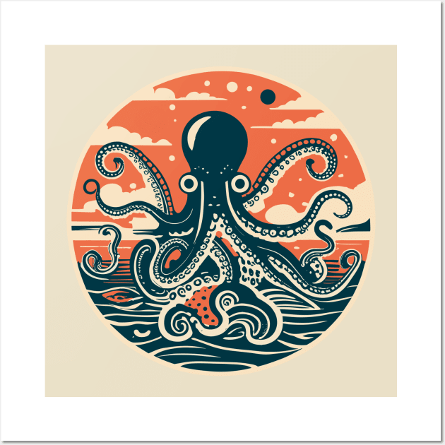 Octopus Vintage Asian Style Wall Art by Kingrocker Clothing